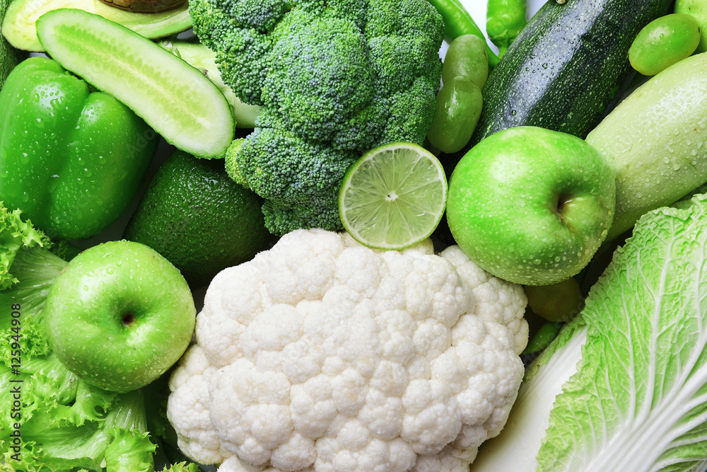 Green vegetables and fruits background