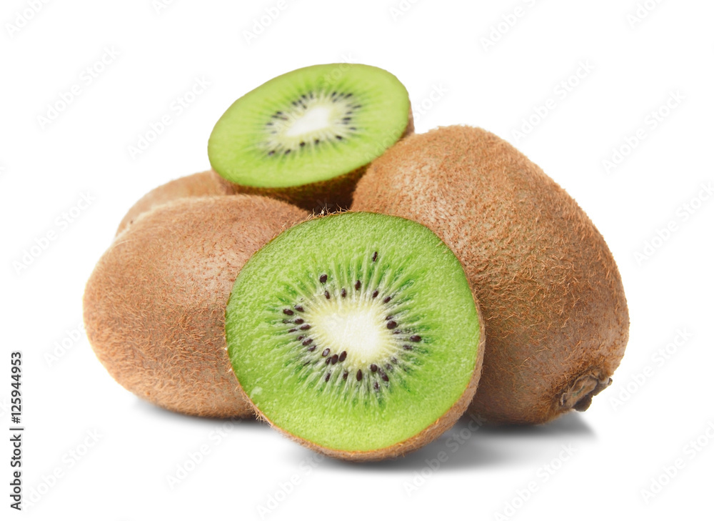 Green kiwis on white background Green kiwis on white background