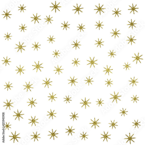 Gold glittering snowflakes seamless pattern on black