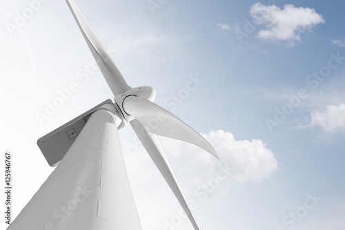 Windkraftwerk für ökologische Energie Produktion mit Wolken Himmel Hintergrund und Platz für Text photo