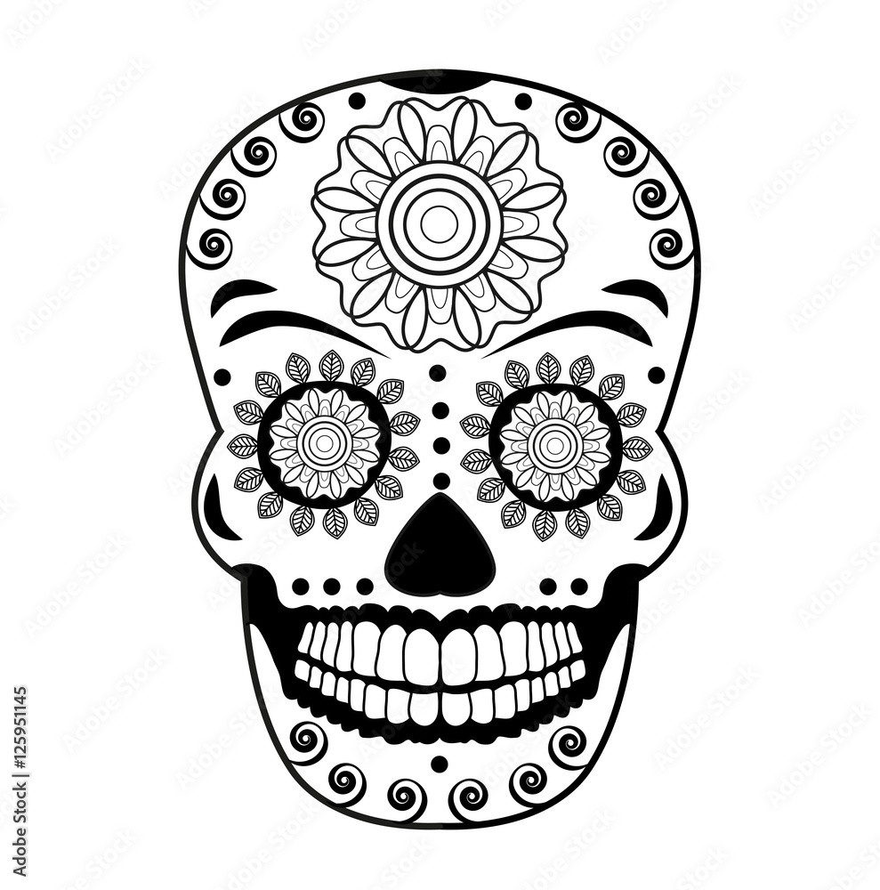 Vector illustration of a mexican skull vector for coloring, teschio  messicano vettoriale da colorare Stock Vector