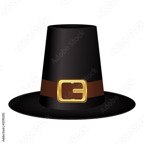 Black hat with a gold buckle on white background