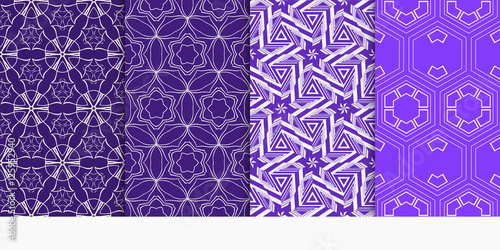 set of geometry seamless pattern. abstract geometry triangle, hexagon. vector illustration. modern ornament. blue color