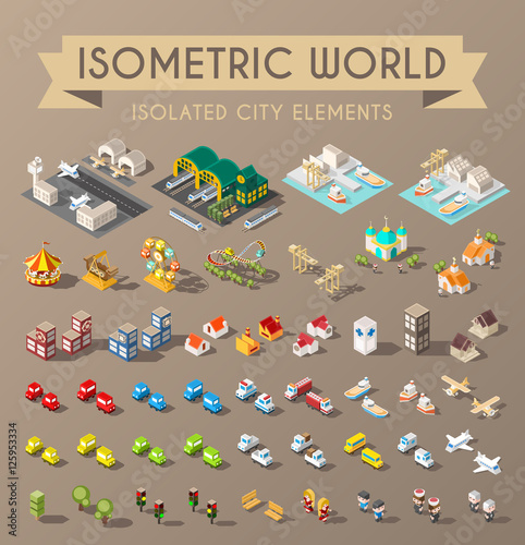 Isometric World. Set of Isolated Minimal City Elements.