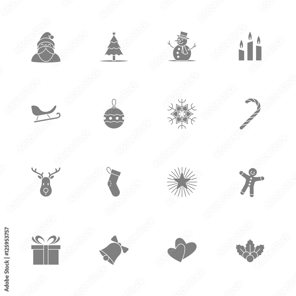Christmas and new year icon set vector illustration - gray Christmas and new year icon set vector illustration - gray