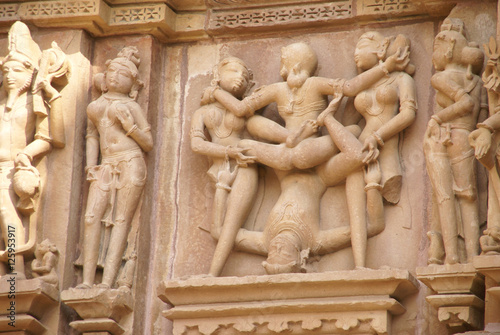 Sculptures of loving couples, illustrating the Kama Sutra