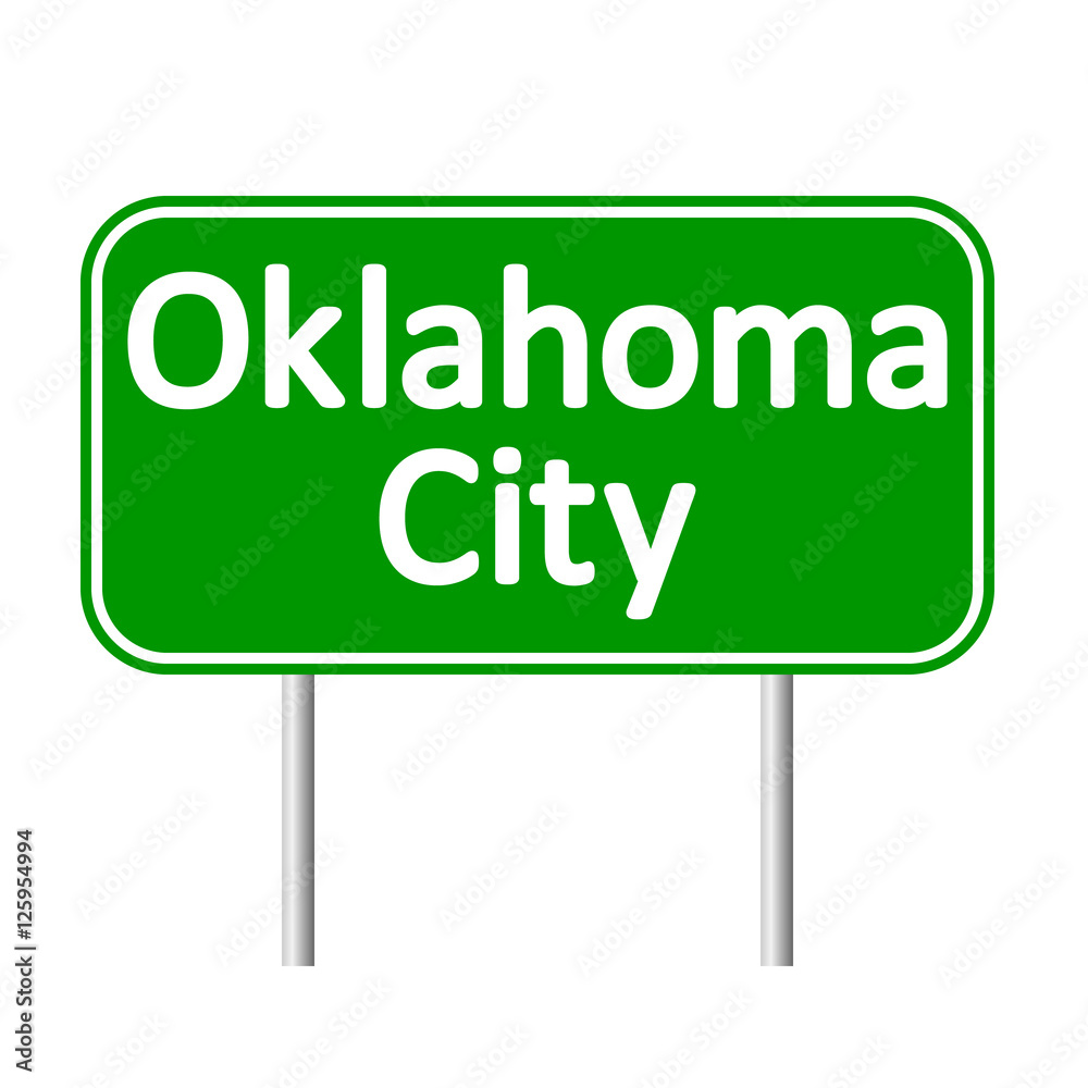 Oklahoma City green road sign isolated on white background. Oklahoma City green road sign isolated on white background.