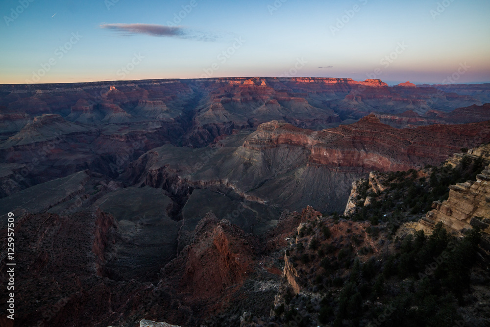 A view of grand canyon from south rim at last light at sunset