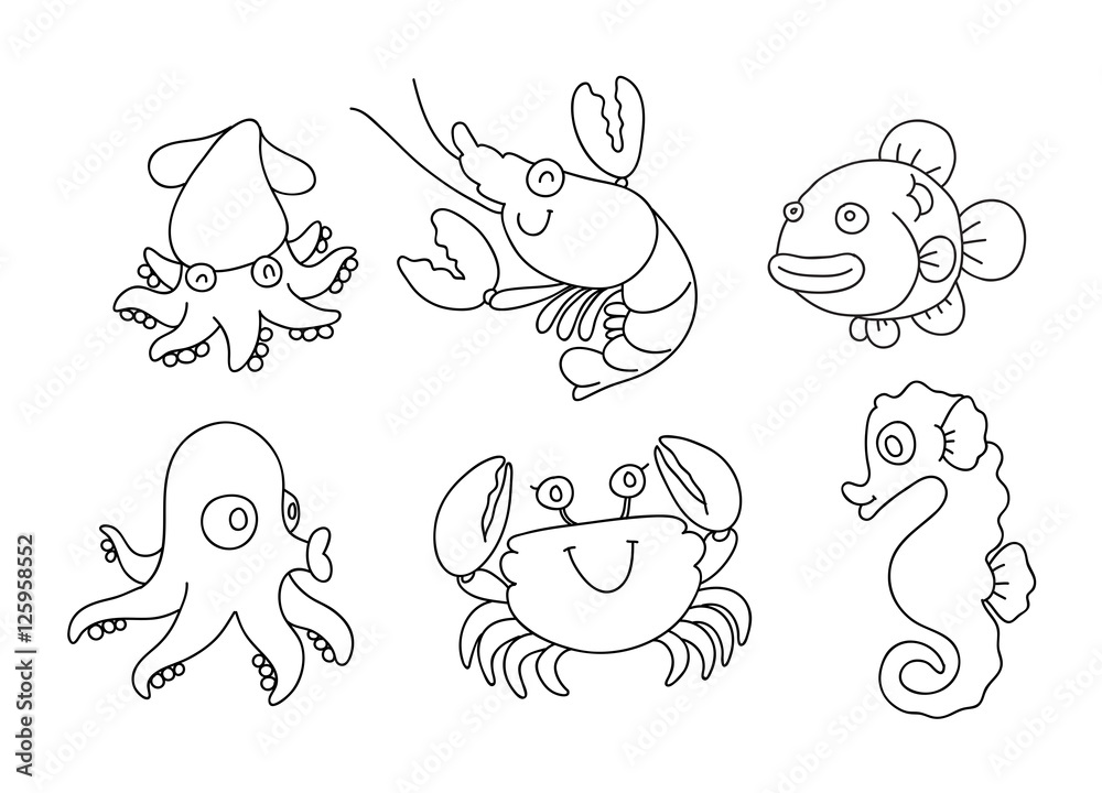 Naklejka premium coloring cartoon sea animal, vector