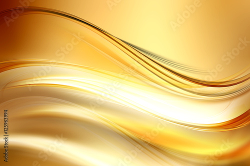 Gold bright waves art. Blurred effect background. Abstract creative graphic design. Decorative light fractal style.