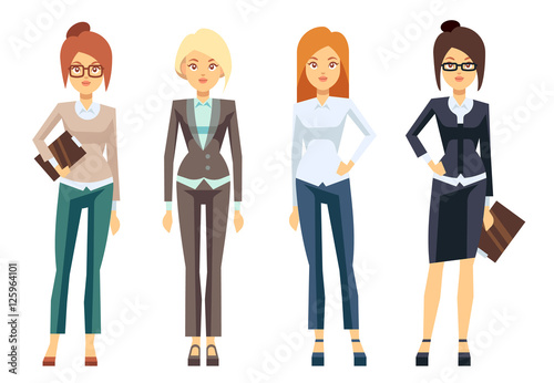 European businesswoman clothes, young female professional woman vector set