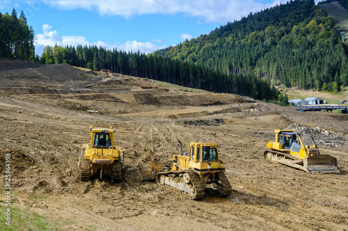 Construction machinery. Excavation work at the construction site