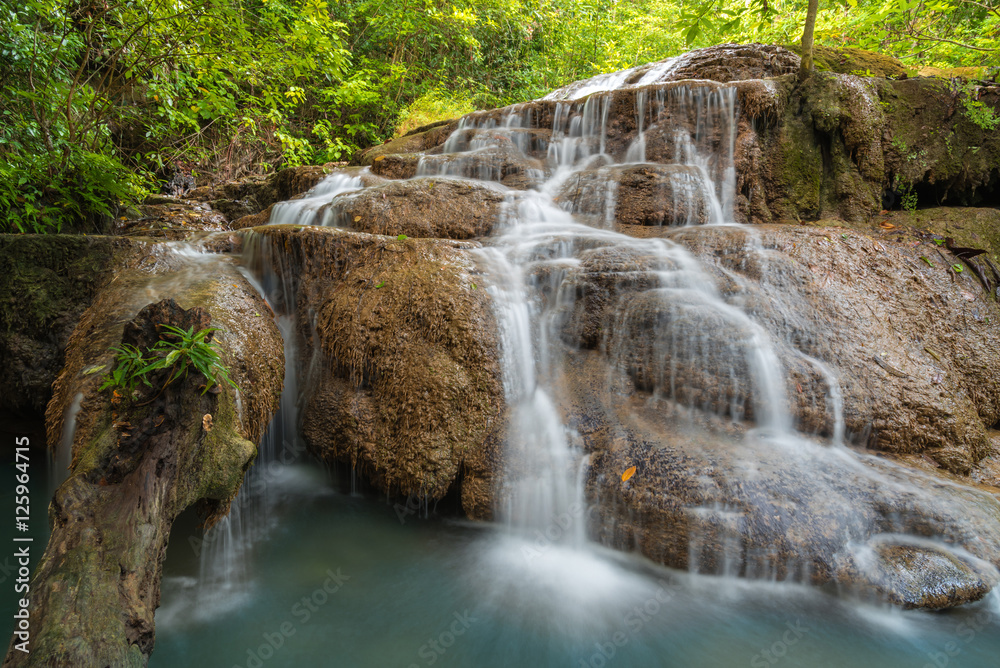 Waterfall in deep forest , Erawan waterfall National Park