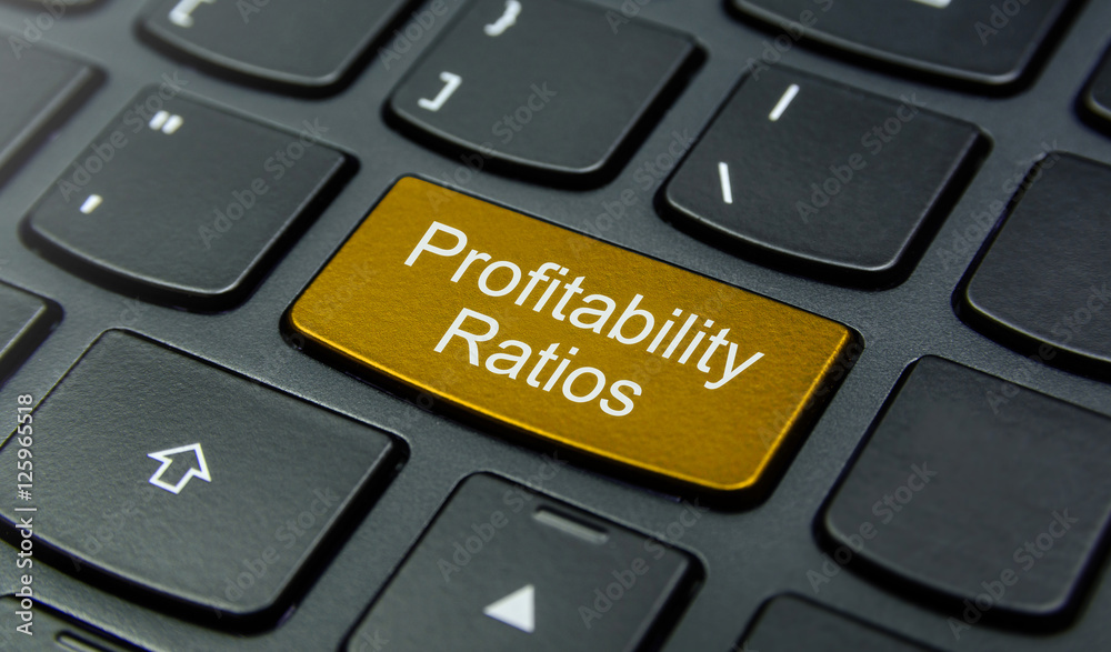 Business Concept: Close-up the Profitability Ratios button on the keyboard and have Gold, Yellow color button isolate black keyboard Business Concept: Close-up the Profitability Ratios button on the keyboard and have Gold, Yellow color button isolate black keyboard