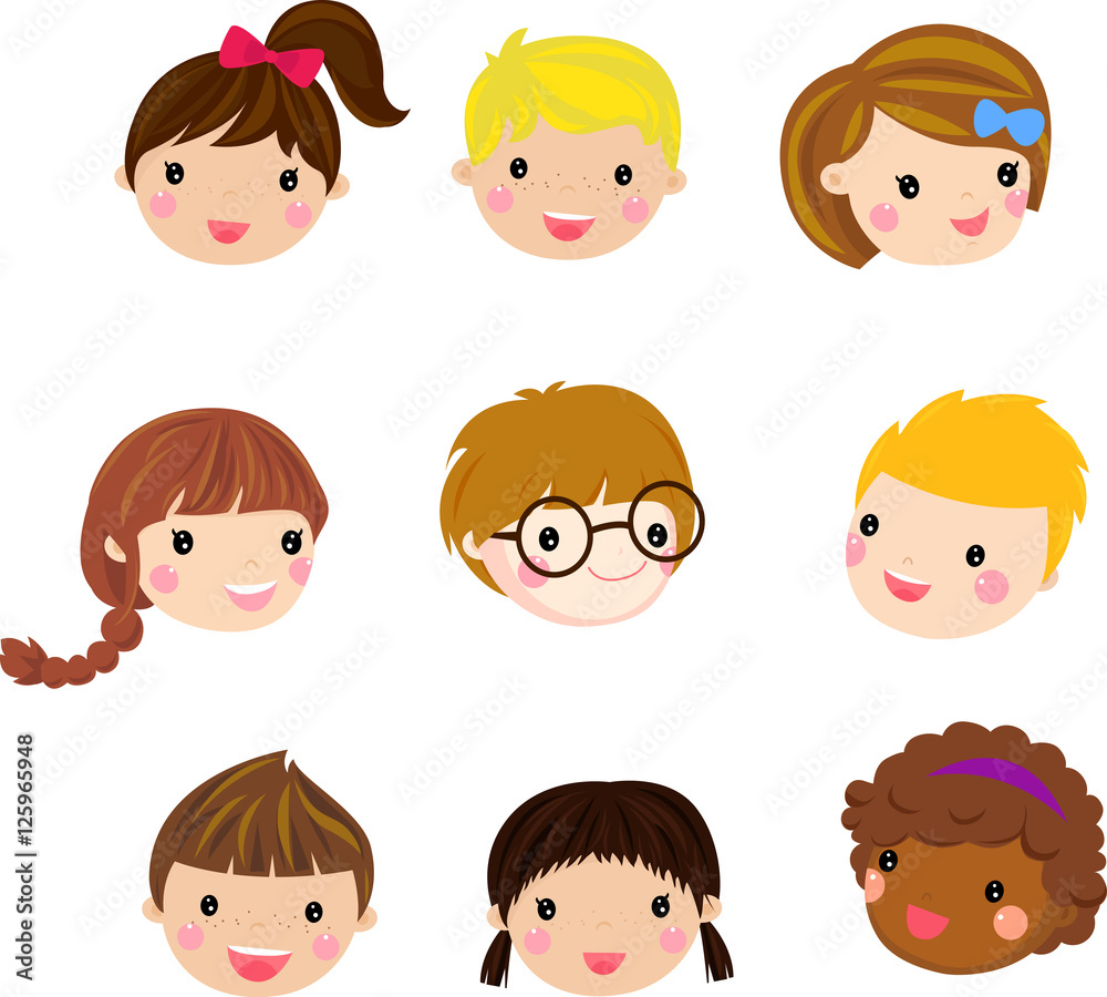 Cute Kids Character. Vector illustration set of kids Character head Cute Kids Character. Vector illustration set of kids Character head