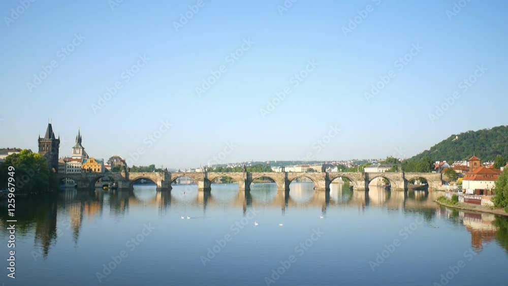 Charles bridge and Vltava river at early morning in Prague Charles bridge and Vltava river at early morning in Prague