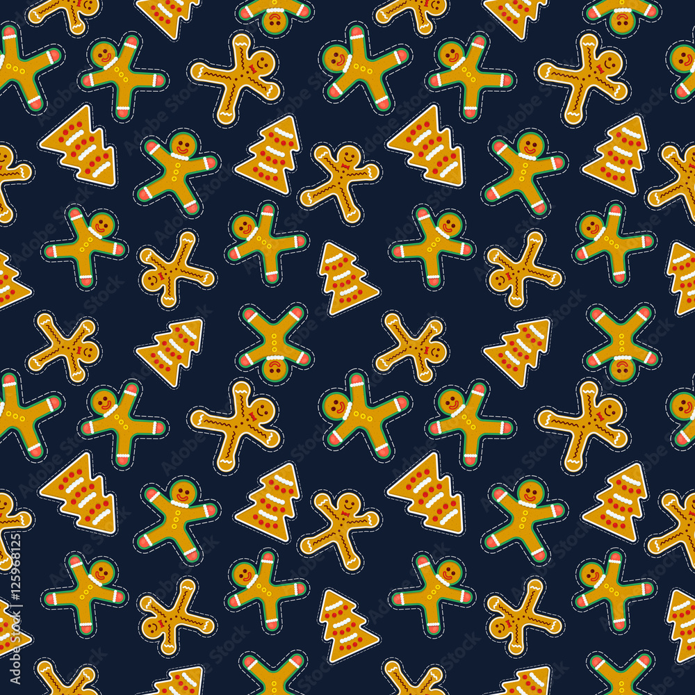 Fototapeta premium Merry Christmas and Happy New Year Seamless Pattern with Christmas Cookies. Winter Holidays Wrapping Paper. Vector background