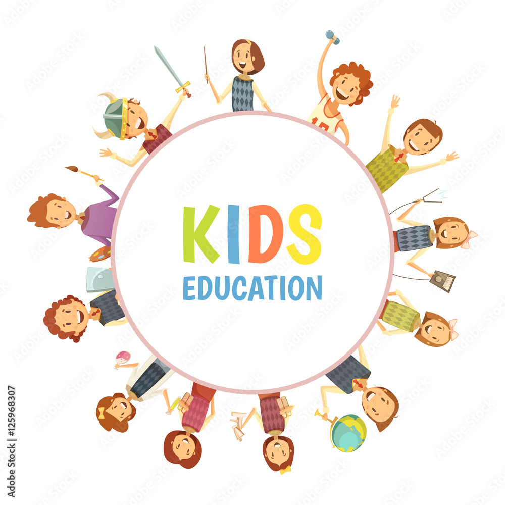 Fototapeta premium Kids Education Round Frame Cartoon Emblem 