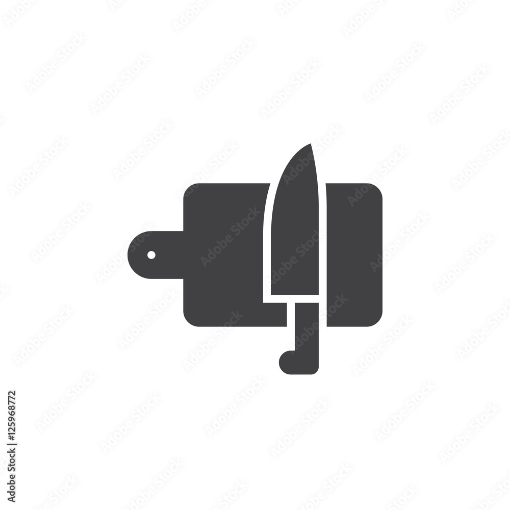 Cutting board with knife icon vector, solid flat sign, pictogram isolated on white, logo illustration Cutting board with knife icon vector, solid flat sign, pictogram isolated on white, logo illustration