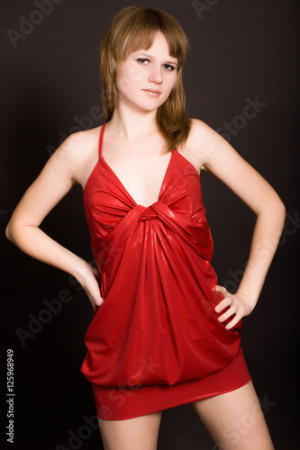  young girl in a red dress