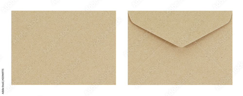 Brown envelope front and back isolate on white background, Clipp