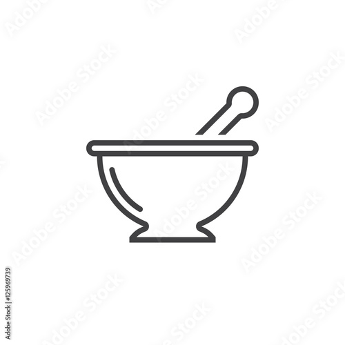 Photo Mortar and pestle line icon, Kitchen pounder outline vector sign, linear pictogram isolated on white