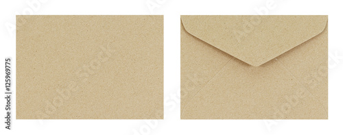 Brown envelope front and back isolate on white background, Clipp photo