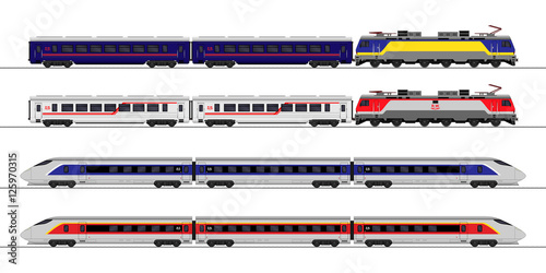 Passenger express train. Railway carriage. set
