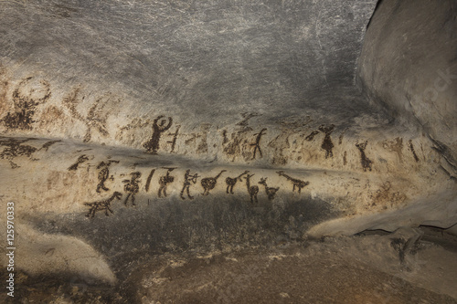 Old cave paintings dating from late Neolithic, neolithic and early Bronze age. The Magura cave in Bulgaria.