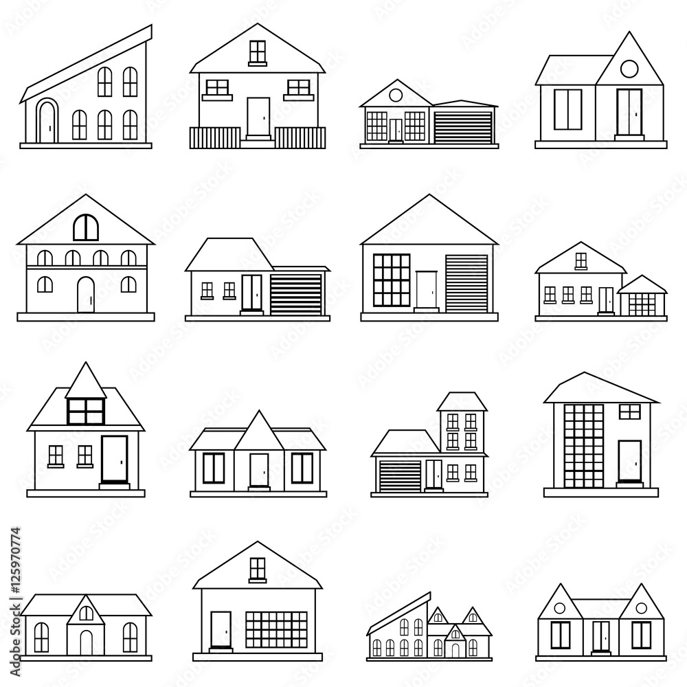 Houses icons set. Outline illustration of 16 houses vector icons for web