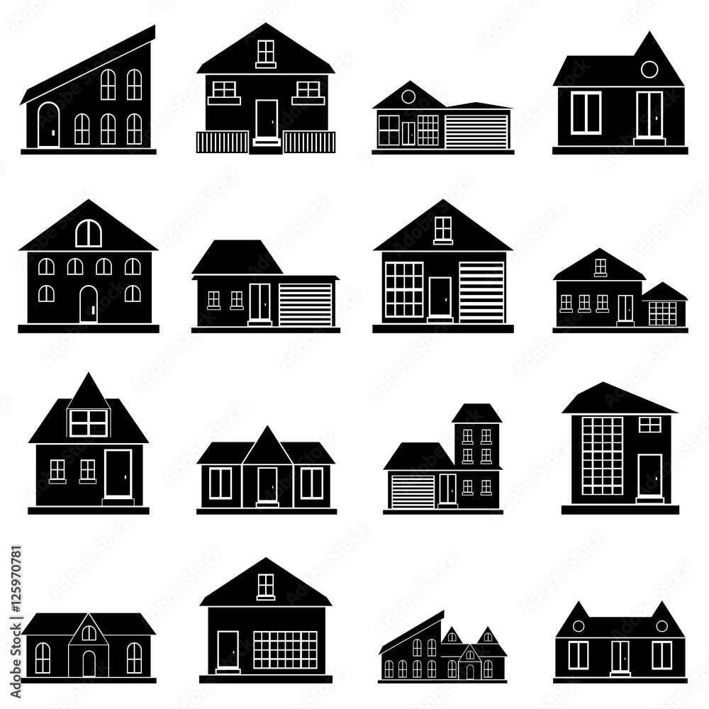 Houses icons set. Simple illustration of 16 houses vector icons for web Houses icons set. Simple illustration of 16 houses vector icons for web