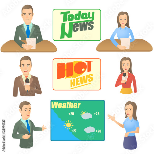 News presenter concept set. Cartoon illustration of 6 news presenter vector concepts for web