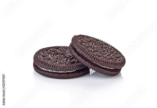 Chocolate cookies with cream filling isolated on white backgroun