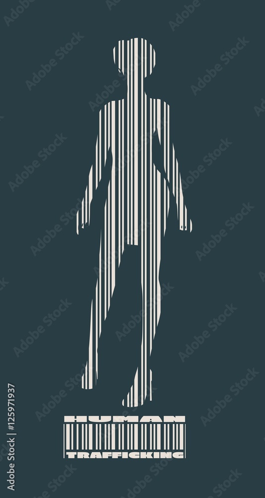 Bar code woman silhouette. Human trafficking text Bar code woman silhouette. Human trafficking text