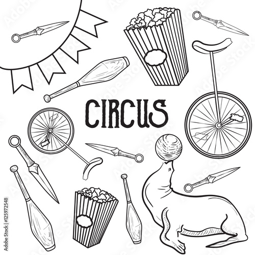 Circus performance decorative icons set