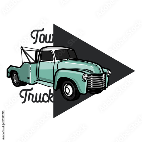 Color vintage car tow truck emblem