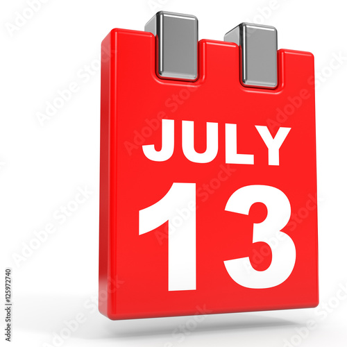 July 13. Calendar on white background.