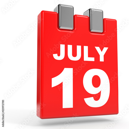 July 19. Calendar on white background.