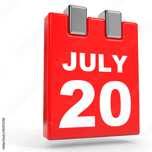 July 20. Calendar on white background.