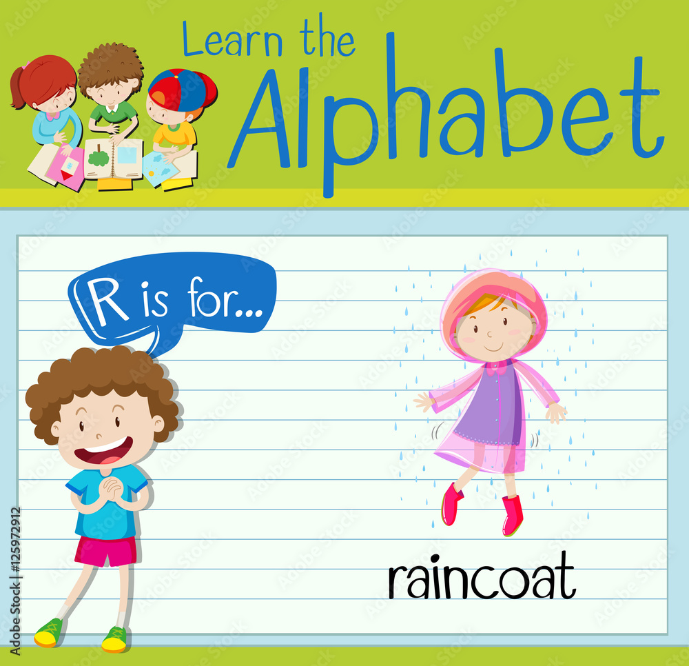Flashcard alphabet R is for raincoat Flashcard alphabet R is for raincoat