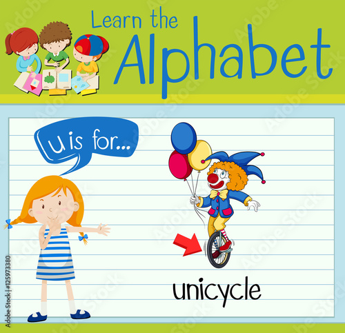 Flashcard letter U is for unicycle