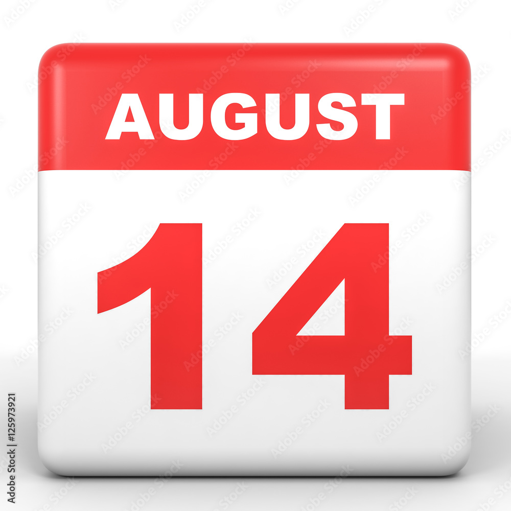 August 14. Calendar on white background. August 14. Calendar on white background.
