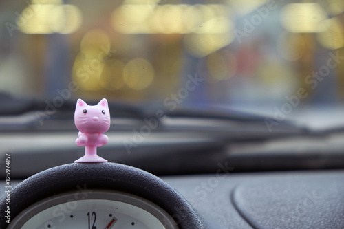 Kitten on carsteering wheel