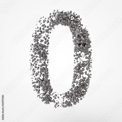 3d number 0 in metal over white background. 3d render illustration