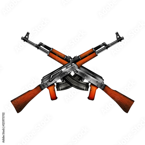 Realistic vector automatic machine of Kalashnikov AK-47. Isolated object on a white background shows the two sides of the weapon can be used with any image or text.