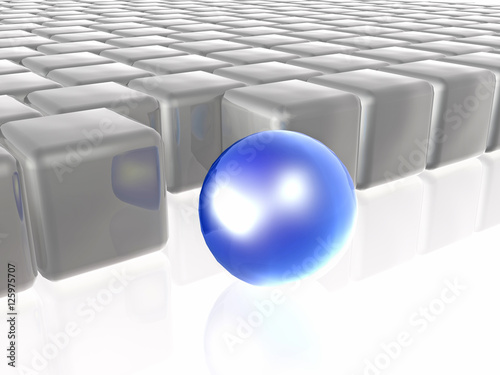 Blue sphere and grey cubes