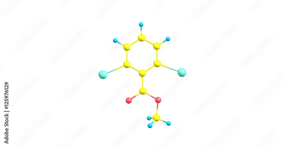 Methyl 2,6-diiodobenzoate molecular structure isolated on white Methyl 2,6-diiodobenzoate molecular structure isolated on white