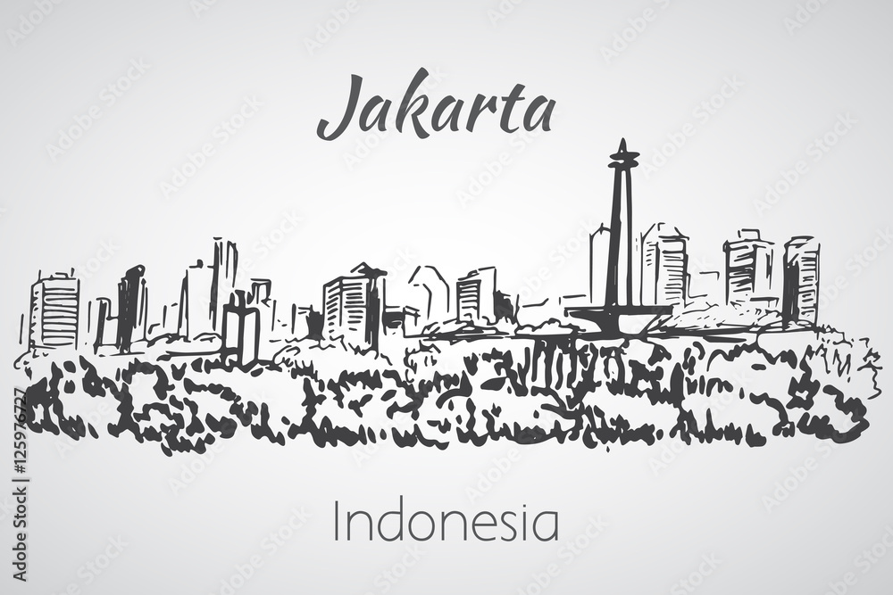 Jakarta cityscape sketch. Isolated on white background
