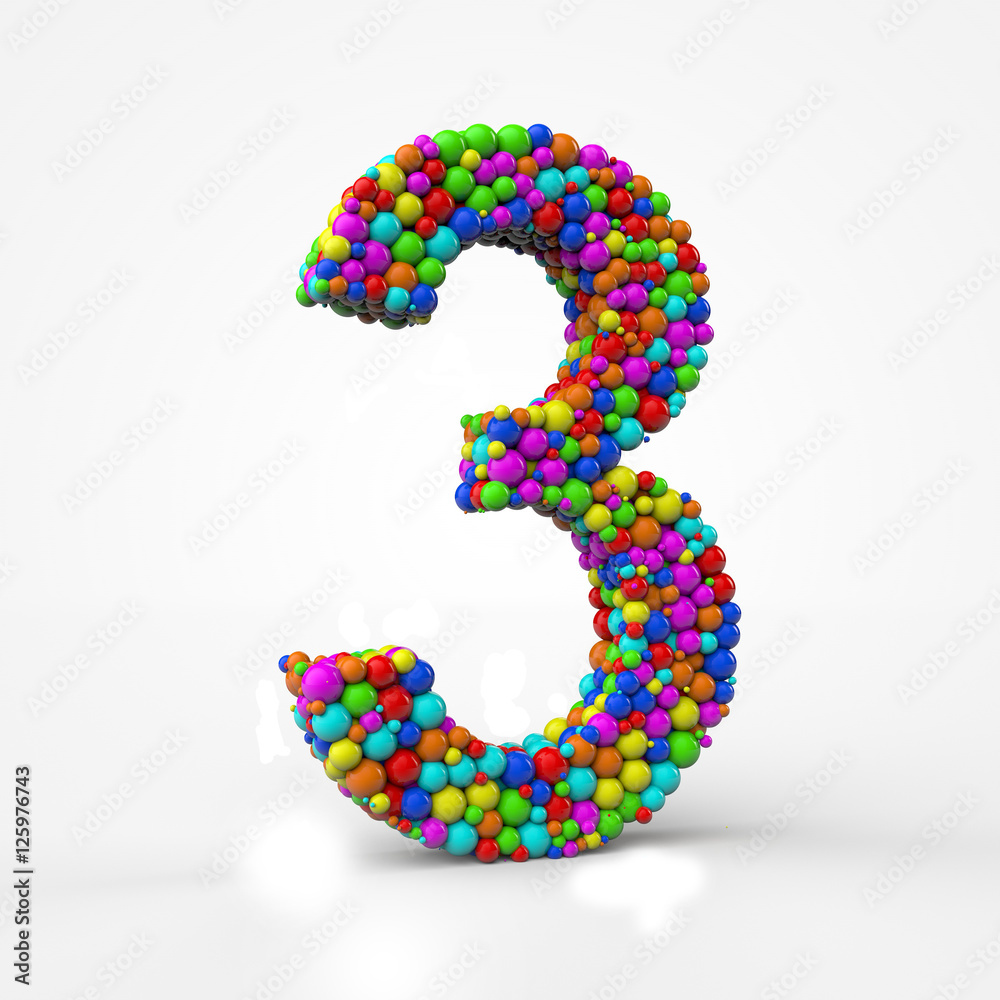 3d number 3 of colored balls over white background. 3d render illustration 3d number 3 of colored balls over white background. 3d render illustration