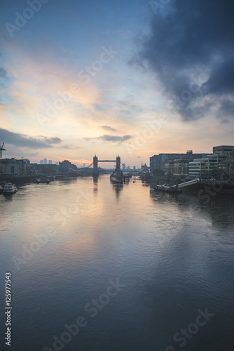 Beautiful Autumn Fall  dawn sunrise over River Thames and Tower